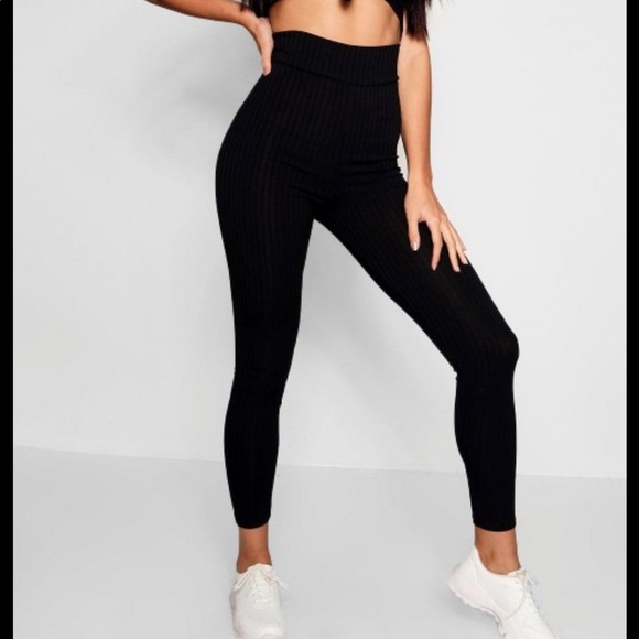 Boohoo ribbed high rise leggings